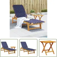 The Living Store Sonnenliege mit Tisch Dunkelblau Massivholz Akazie und Stoff