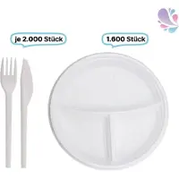Blanc HYGIENIC SET: Menüteller & Besteck, Mehrwegbesteck, 1600x Teller & 2000x Besteck, weiß, robust, , verschiedene Varianten : Variante - 3-geteilt Variante: 3-geteilt