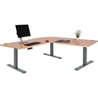 Mendler Eck-Schreibtisch MCW-D40, Computertisch elektrisch höhenverstellbar 178x178cm 84kg MVG hellbraun, anthrazit-grau