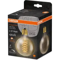 Osram Vintage 1906 LED-Lampe mit Gold-Tönung, 4,8W, 420lm, Kugel-Form mit 95mm Durchmesser & E27-Sockel, warmweiße Lichtfarbe, spiralförmiges Filament, dimmbar, bis zu 15.000 Stunden Lebensdauer
