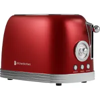 Kitchenbrothers Retro Toaster - Toaster - 6 Bräunungsstufen - 2 Extra Breite Schlitze - 815W - Rot