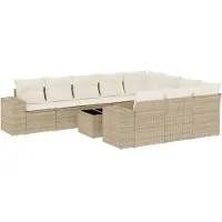 vidaXL 11-tlg. Garten-Sofagarnitur mit Kissen Beige Poly Rattan