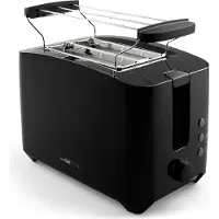 Clatronic kompakter Toaster 2 Scheiben | Toaster mit Auftau-/Aufwärm-/Schnellstoppfunktion | Toaster mit Brötchenaufsatz | Toaster schwarz | TA 3801