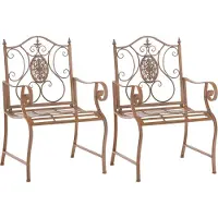 DELUKE 2er Set Gartenstühle AUSTIN - Metall Antik braun 62x53x94 cm | Gartenstuhl Metall Terrassenstuhl Antik Verzierung Stühle Garten Balkon