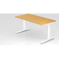 Proregal - Büromöbel mit top Leistungsdaten Schreibtisch Mika | Buche | Weißes Gestell | BxT 160x80cm | Arbeitshöhe 65-85cm | höhenjustierbar, 1cm Raster | C-Fuß-Gestell | Rechteckform