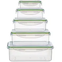 King 5tlg. Kunststoffbehälter-Aufbewahrungs-Set GRÜN / 5x rechteckige Boxen mit luftdichten Klappverschluß / Größen ca. 240, 500, 1000, 1500, 2500 ml / Farbe: GRÜN - Durchsichtig
