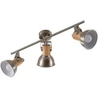 LINDBY Deckenleuchte Dennis mit Holz, 3-fl., länglich , dimmbar, alu / grau / zink, für Küche, Metall, Modern, Strahler
