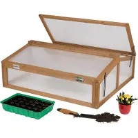 Needs&wants® Frühbeet Aufsatz klein aus Holz Bausatz, Frühbeetkasten mit Abdeckung Gewächshaus mit Deckel wetterfest für Garten Balkon Outdoor, 90x82x32 cm, Polycarbonat, dunkel-braun