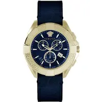 Versace VE5CA0223 Chrono Sporty Chronograph blau gold Leder Herren Uhr NEU