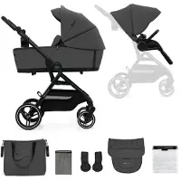 Kinderkraft YOXI 2-in-1 Kinderwagen bis 27 kg - Babywanne & Sportaufsatz - leicht - pannensichere Räder - TRAVEL SYSTEM - Grau