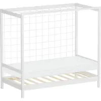 ML-Design Kinderbett Fußballtor 80x160 cm Einzelbett mit Matratze H:10cm Weiß Holzbett mit Lattenrost & Netz Jugendbett aus Kiefernholz Handballtor