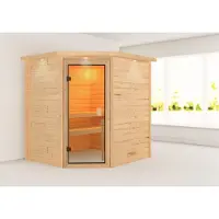 Karibu Sauna Innensauna Elea Eckeinstieg ohne Zubehör 224x184x191 cm mit Dachkranz