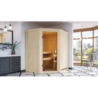 Karibu Sauna Innensauna Faurin Eckeinstieg Ofen 9 kW externe Strg easy 170x151x198 cm ohne Dachkranz