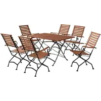 Merxx Gartenmöbelset Schlossgarten 7tlg., 6 Klappsessel, 1 Klapptisch 120 x 80 cm - Flachstahl/Eukalyptus