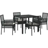 vidaXL Möbel 5-teiliges Garten-Dining-Set mit Kissen Schwarz Poly Rattan - Gartenstühle 3334856