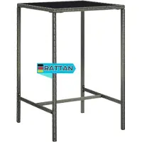 DELUKE Garten-Bartisch JONI Grau 70x70x110 cm Poly Rattan und Glas | Gartentisch Rattan Bistrotisch Outdoortisch Terrassentisch