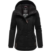 MARIKOO Bikoo Damen Winterjacke mit Kapuze Parka Mantel Anorak Teddyfell Futter Schwarz Gr. 44 - XXL