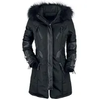 Rock Rebel by EMP Damen schwarze lange Winterjacke mit Kunstleder-Details M
