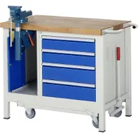 RAU Werkbank Modell 8185, fahrbar, absenkbar, mit Schrank und Schubladen, B 1000 x T 700 x H 880 mm