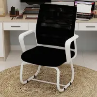 MODFU Minimalistischer Bürostuhl Schreibtischstuhl mit Rückenlehne aus atmungsaktivem Netzgewebe,Computerstuhl Arbeitsstuhl mit bogenförmige Gestell,Schwarz und Weiß