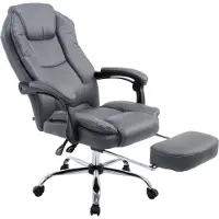 DELUKE Bürostuhl MEDHA - 114x67x64, Grau | Kunstleder | Metall in Chromoptik Gestell | ergonomische Bürostühle Homeoffice Stuhl mit Rollen