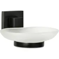 Fackelmann Seifenablage NEW YORK / hochwertige Ablageschale für Seife mit Wandhalterung / Maße (B x H x T): ca. 13 x 6 x 12 cm / Accessoire fürs Badezimmer & WC / Halterung: Schwarz / Schale: Weiß