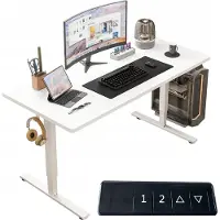 Rebiko Elektrisch verstellbarer Schreibtisch 140 x 60 cm Höhenverstellbar Gaming Weiß