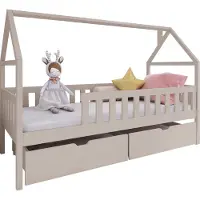 Mirjan 24 Kinderbett mit schubladen Domi, Hausbett, Lattenrost Flex aus Buchensperrholz (Farbe: Cashmere, Größe: 90x180 cm)