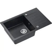 Quadron Spülbecken 1-Becken Spüle | Größe: 78 x 50 x 20 cm | PETER 111 | Küchenspüle Granitspüle aus GraniteQ mit Siphon | Schwarz & Stahl