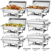 Vevor rechteckiger Chafing Dish Set 8,5 L Speisenwärmer (6 Stk.) Buffet Warmhaltebehälter mit Griff &amp; 3 Lebensmittelzangen &amp; Deckel &amp; Brennstoffhalter