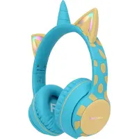 IMoshion Kabellose Kinderkopfhörer Unicorn LED Light - Dezibelbegrenzer - Mit AUX-Kabel - Soft Blue / Yellow