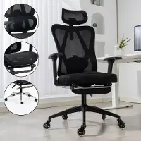 Ambiness Bürostuhl Schreibtischstuhl | verstellbare Armlehnen & Kopfteil | Ergonomisch | stufenlos verstellbare Lendenstütze | inkl. 2 Rollensets | bis 150kg | BackPro Polster-Schwarz