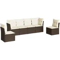 vidaXL 6-tlg. Garten-Sofagarnitur mit Kissen Braun Poly Rattan