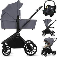 Lionelo Kombikinderwagen Mika Plus 3in1 bis 38 Monate (22kg), XXL-Verdeck mit UPF50+, 3-stufige Verstellung des Elterngriffs - Grau