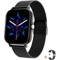 TPFNet Smartwatch mit Milanaise Armband + Silikon Armband - individuelles Display - Smart Watch Armbanduhr - Modell SW3 - Schwarz