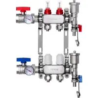 Vevor 2-Abzweig-Wärmeverteilungsverteiler, 1/2-Zoll-PEX-Rohrverteiler, Edelstahl-PEX-Verteiler für hydronische Fußbodenheizung, Wärmeverteilungs-PEX-Verteilersatz im Lieferumfang enthalten