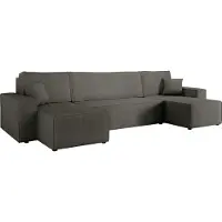 Mirjan 24 Wohnlandschaft Karl U, Eckcouch mit Bettkasten und Schlaffunktion, Schwarze Füße, Kissen mit Reisverschluss (Farbe: Lima 84)