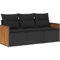 vidaXL 3-tlg. Garten-Sofagarnitur mit Kissen Schwarz Poly Rattan