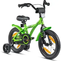 Prometheus Kinderfahrrad 14 Zoll Jungen und Mädchen in Grün & Schwarz mit Stützräder | Aluminium Seitenzugbremse und Rücktrittbremse | inkl. Sicherheitspaket | ab 4 Jahre | 14“ BMX Edition 2018