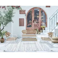 Happy Home Lounge Set 4tlg Rattan mit bequemen Sitzkissen in Beige für Garten Terrasse Balkon