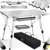 Kesser Campingtisch faltbar Klapptisch mit Aluminiumrahmen Aufrollbare Tischplatte Falttisch klappbar höhenverstellbar inkl. Tragetasche mit Trageband & Netztasche