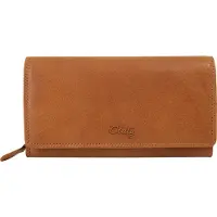 Cluty Damen Geldbörse Leder cognac RFID-Schutz 19x10x3 cm mit 17 Kartenfächern und 2 Scheinfächern