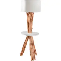 Invicta Funktionelle Stehleuchte SERVANT 153cm Longan-Massivholz mit Tisch und Naturleinenschirm Stehlampe Lampe