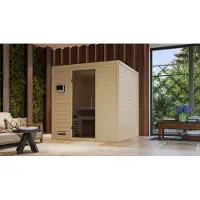 Karibu Sauna Innensauna Mojave Fronteinstieg Ofen 9 kW externe Strg easy 196x195x200 cm ohne Dachkranz mit Graphittür