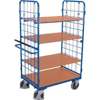Variofit Etagenwagen, hoch mit Totmannbremse, seitlich vergittert und 3 Ladeflächen 1000x700mm RAL 5010 Enzianblau