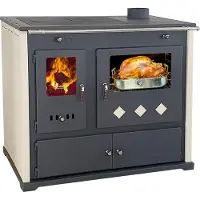 Prometey Kaminofen mit Backfach und Herdplatte Pracktik Lux Beige Holzofen 9,5 kW Kamin Ofen Dauerbrandofen Werkstattofen Schwedenofen Hüttenofen Heizofen