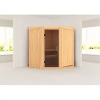 Karibu Sauna Innensauna Tonja Eckeinstieg ohne Zubehör 170x151x198 cm ohne Dachkranz mit Graphittür