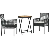 vidaXL Möbel 3-teiliges Garten-Bistro-Set mit Kissen Schwarz Poly-Rattan - Gartenstühle 3334967