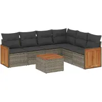 vidaXL 7-tlg. Garten-Sofagarnitur mit Kissen Grau Poly Rattan