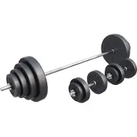 Gorilla Sports Langhantel Set 100 kg – 170 cm Langhantelstange, 2 Kurzhanteln & Hantelscheiben 30 mm mit Sternverschlüssen – Fitness & Krafttraining